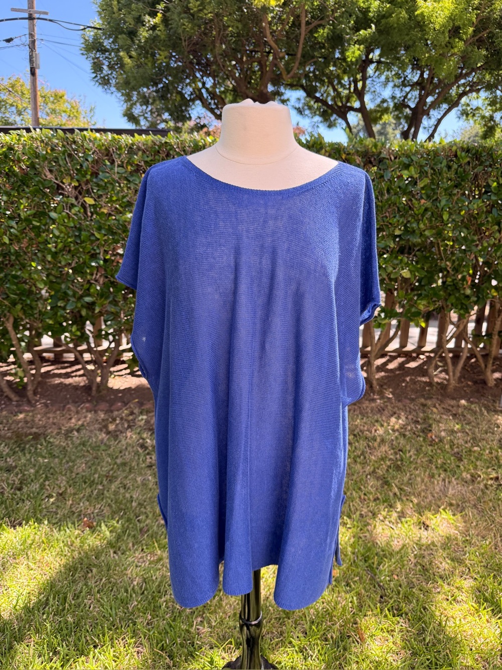 Eileen Fisher Blue High Low Sleeveless Linen Knit Boxy Tunic Plus Size 3X